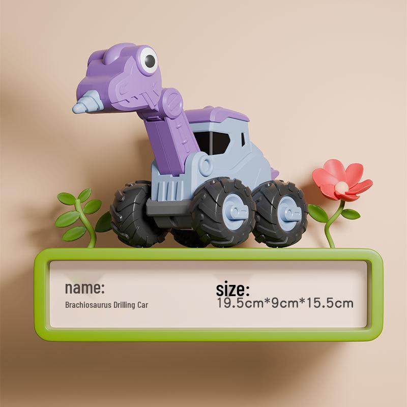 Dinosaur-Themed Pull-Back Toy Car Set: Excavator, Bulldozer & High-Speed Rail