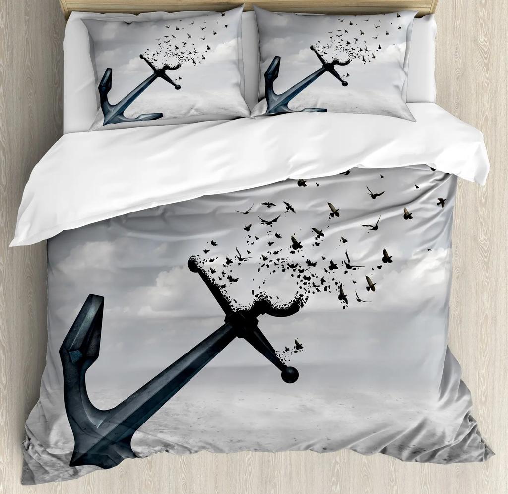 Comforter Anchor Nautical Steamboat Bedding Set Ocean Coastal Theme Blue And White Strip For Kids Adults King Size