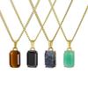 Gold Plated Natural Obsidian Stone Pendant Hiphop Stainless Steel Gemstone Onyx Stone Necklace Jewelry For Men