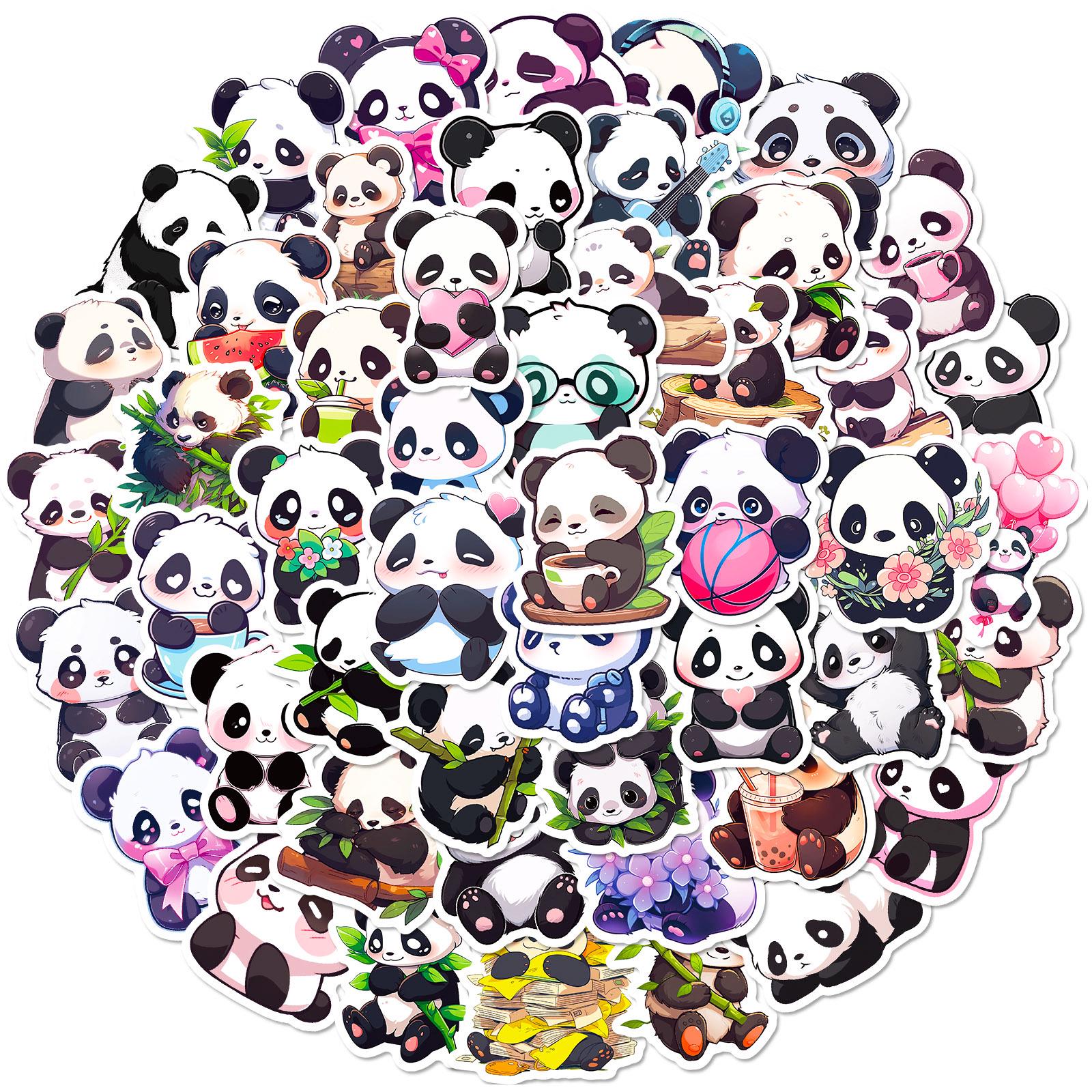 50 Cartoon Panda Stickers - Creative, Trendy, Cute Animal DIY Stickers for Kids