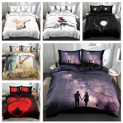 3D Creativ Romantic și Frumos Lenjerie de pat cuplu cu puf Husă de pilota Față de pernă 2/3 buc Set husă de pat King Queen Textile de casă Cadou