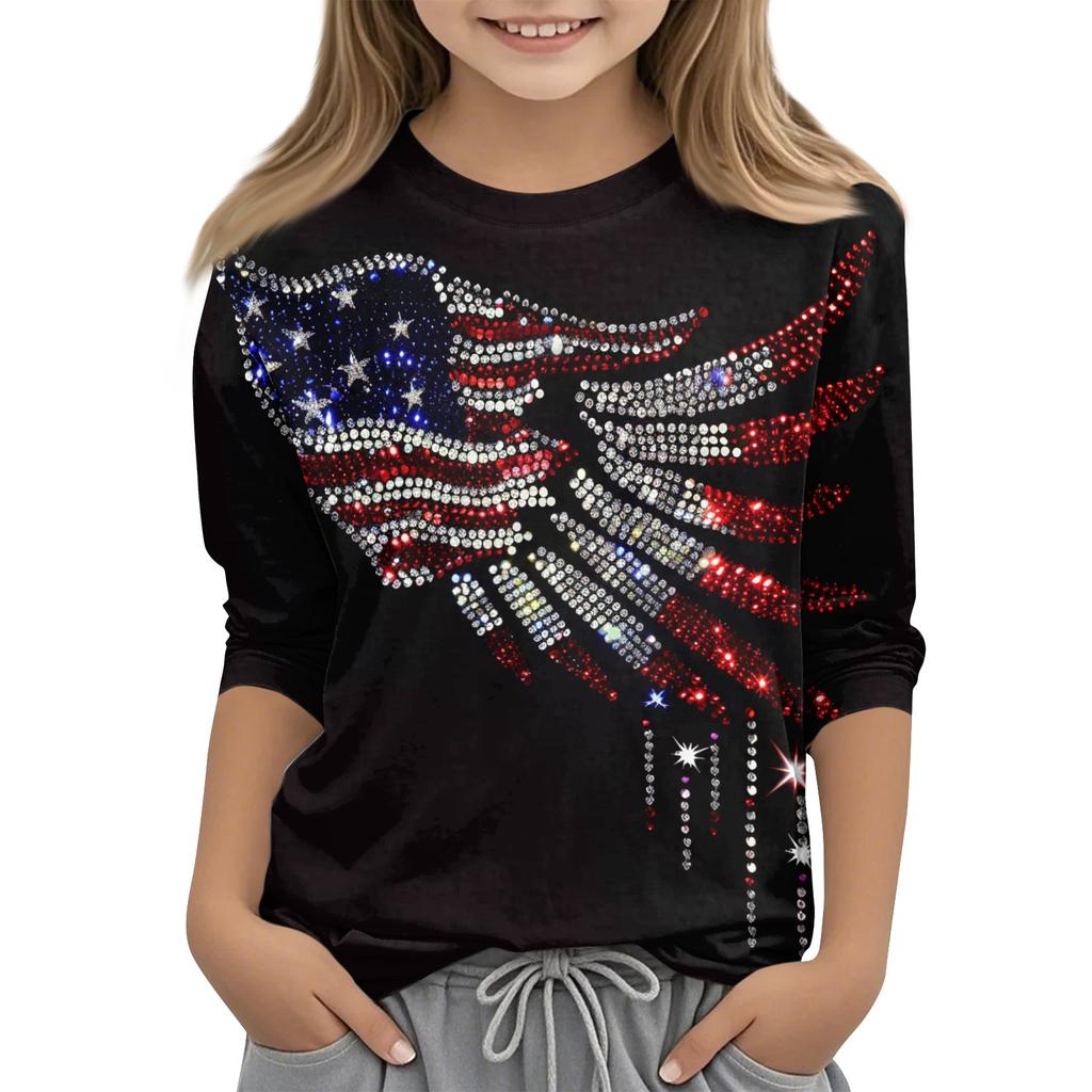 Children's Independence Day Printed Round Neck Seven Quarter Sleeve Casual T-shirt