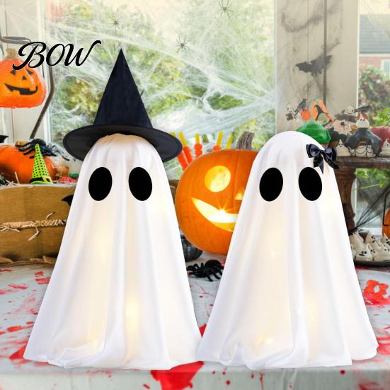 Halloween Ghost Decoration Decoration, Light-Up with Witch Hat/Bow, Spooky Decor Standing for Porch Yard Outdoor Ghost-themed