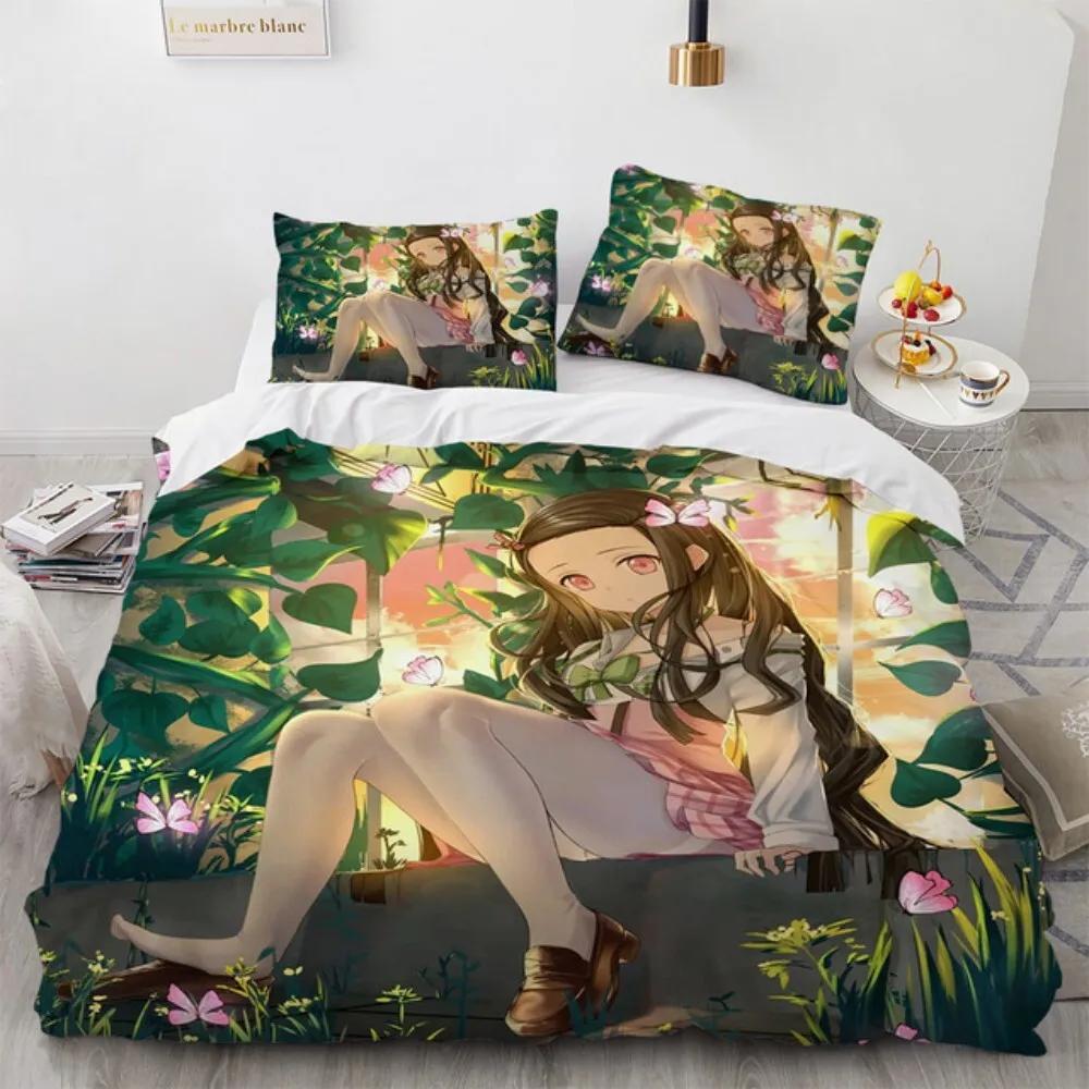 Hot Kamado Nezuko Bedding Sets Anime Demon Slayer Bedspread for Teens Girls Fashion Twin Single Queen King Full Size Duvet Cover