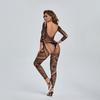 Durchsichtiger Netz-Body, Oberschenkelhoch, durchsichtige Strümpfe, sexy Dessous-Anzug, transparente, elastische Spitze, offener Schritt, Netzstoff für Damen