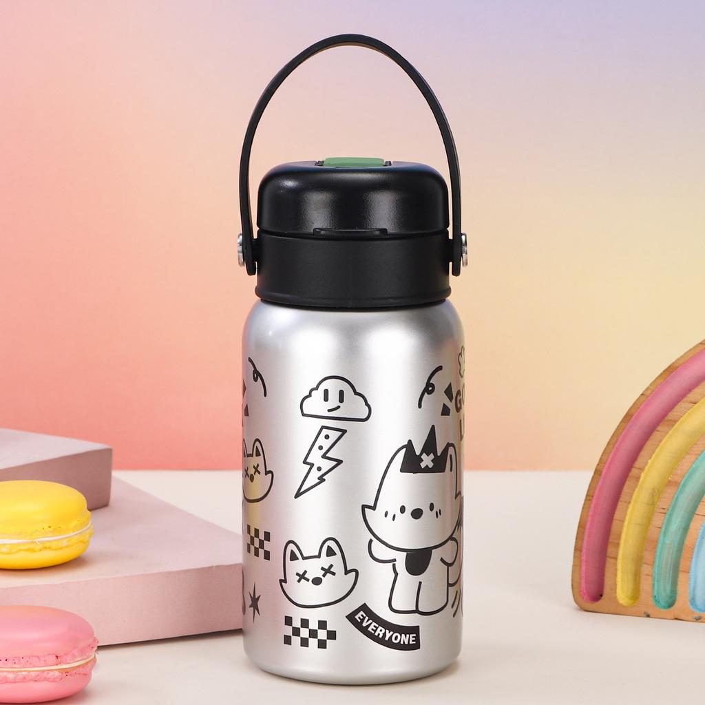 Cute 3D Printed Silicone Handle Water Cup Stainless Steel Vacuum Vacuum Cup Outdoor Portable Double Drink Cup