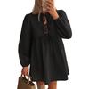 Women's Casual Fashion Lace-up A-line Pleated Long-sleeved Solid Color Short Dress