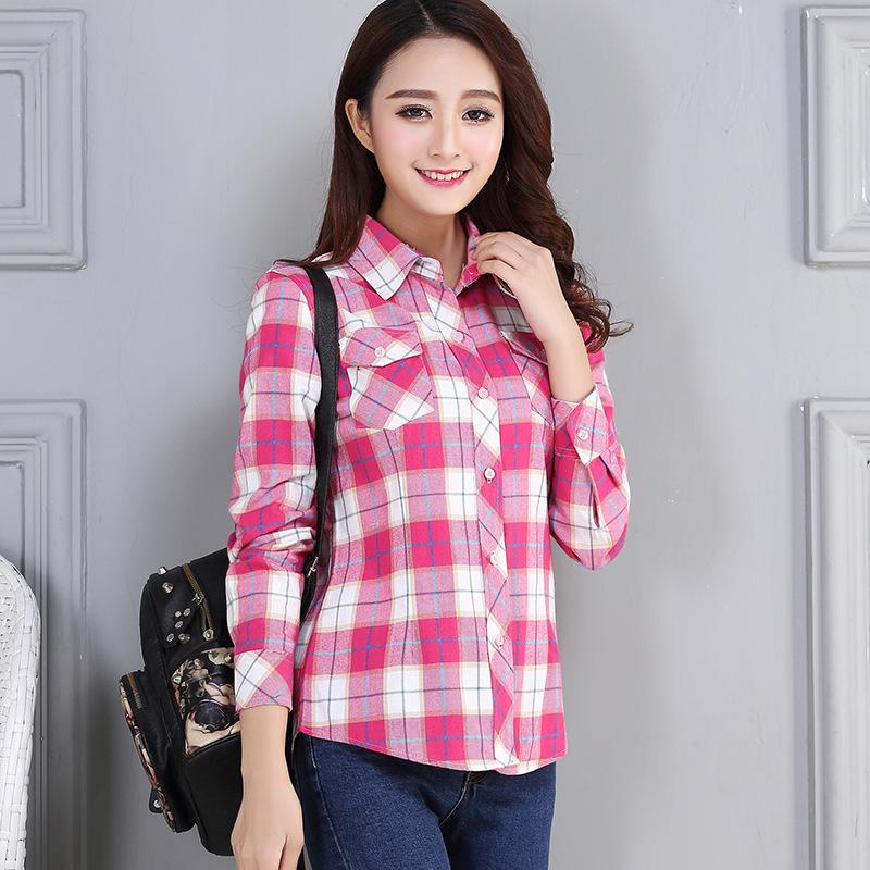 Plaid Shirt Women's Long-sleeved Spring and Autumn Full-length Bottoming Shirt