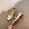 Evening French gentle wind single shoes women's shallow mouth square head thick heel with skirt fairy style versatile work soft sole women's shoes