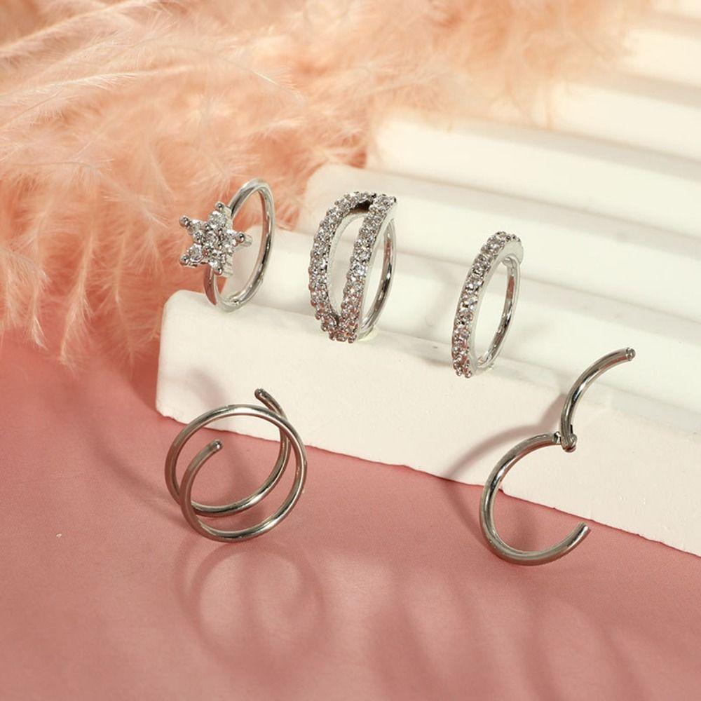 15Pcs L Ring Hoop Double Nose Rings Mixed Body Clips Hoop  for Women Men