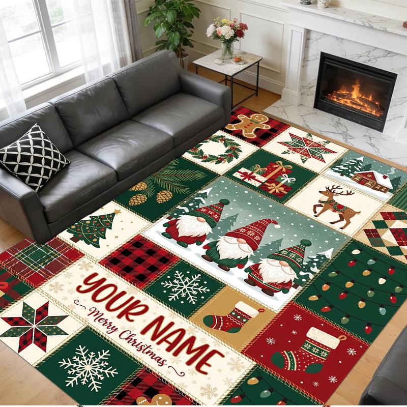 Christmas Custom Name Printed Square Area Rug Soft Non Slip Floor Carpet For Bedroom Holiday Gift