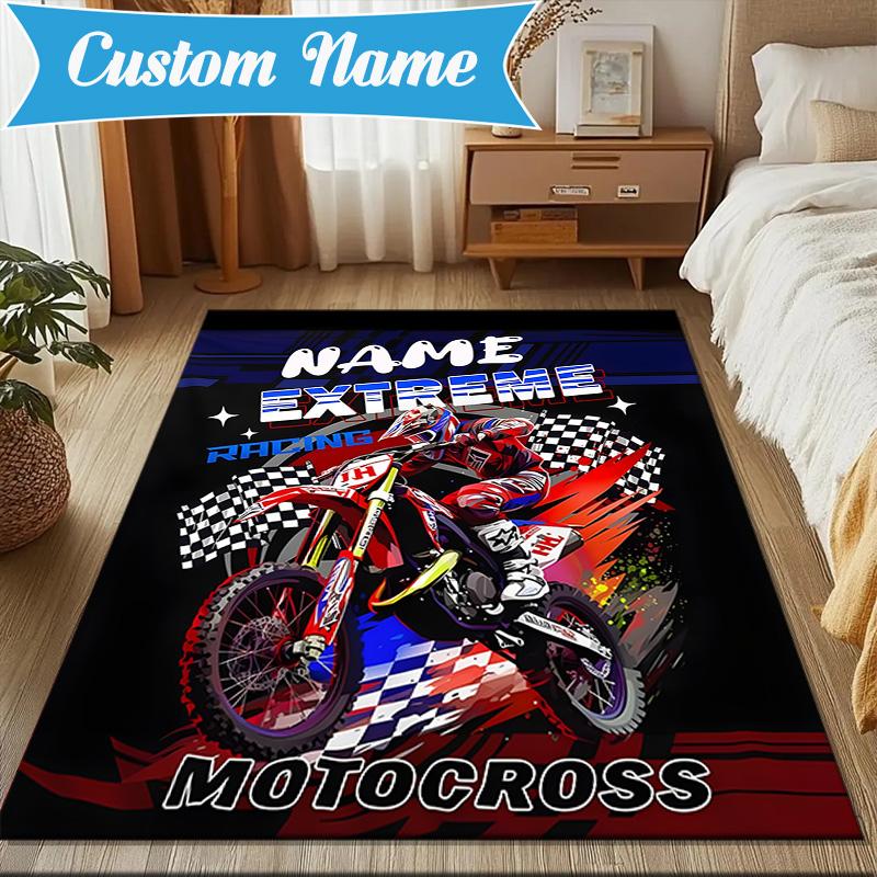 Custom Name Extreme Rider Adventure Rug for Living Room, Game Rooms, Office, Bedroom, Floor Mat Playful Design, fan gifts Christmas decor