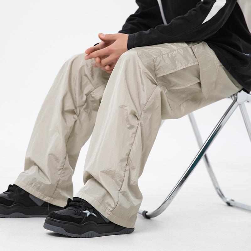 Pantaloni da Lavoro da Uomo Primavera Autunno Pantaloni Lunghi Paracadutista Leggermente Stropicciati Larghi Casual Pantaloni con Coulisse
