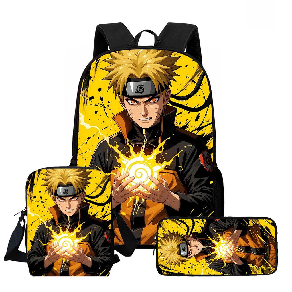 3Pcs Set Kids Backpack With Crossbody Bag & Pencil Bag,Cartoon NARUTO School Bags For Age 6-10,Lightweight For Boys and Girls.