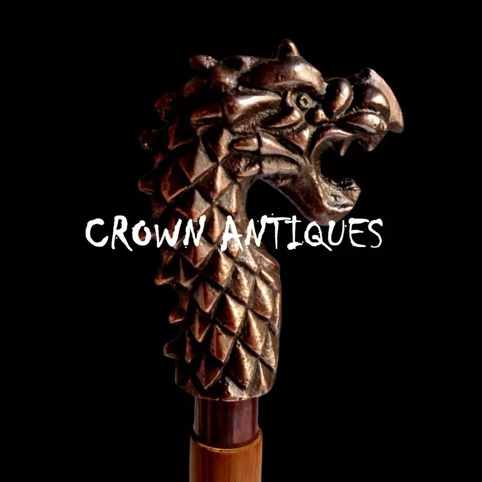 

Vintage Brass Handle Wooden Walking Stick Designer Dragon Head Victorian Cane коричневый
