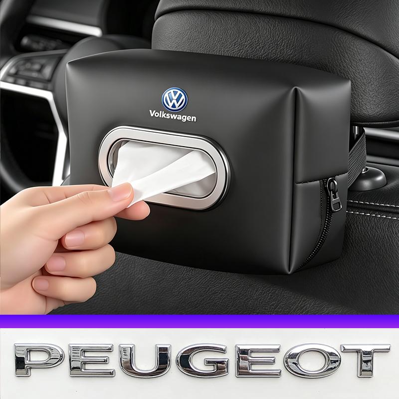 Car Seat Back Tissue Box Auto Leather Tissue Holder Valve Cap For VW Golf Amarok T5 Phaeton Teramont ID3 Tiguan T-Cross Passat M Ze2