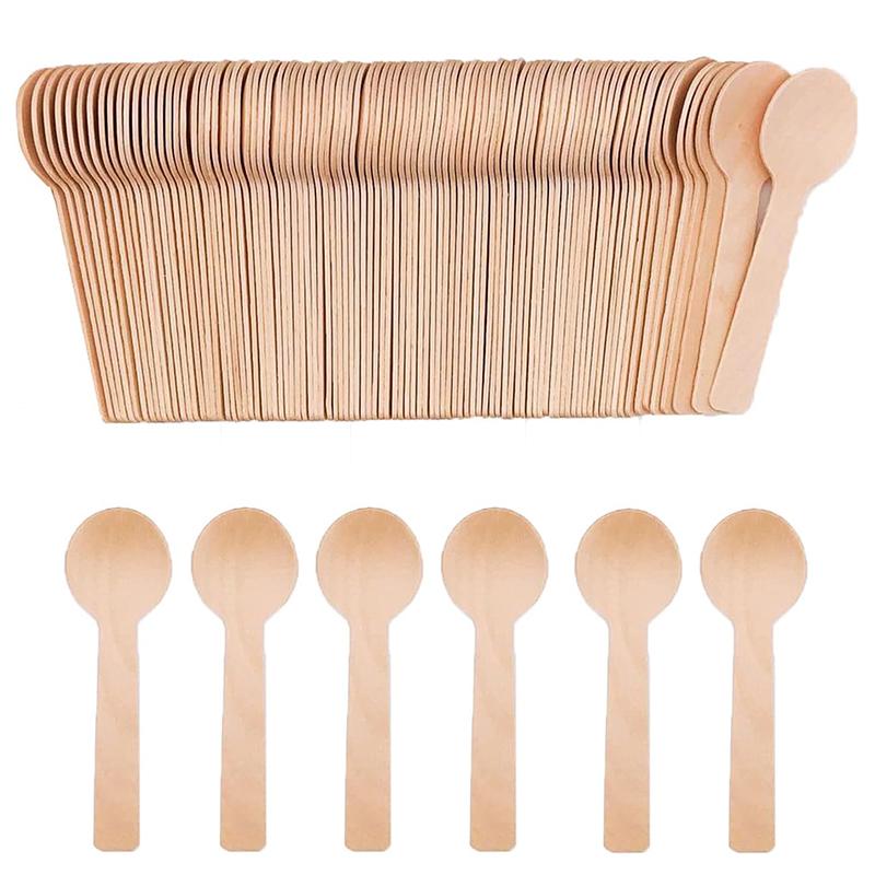 50/100/200Pcs Mini Wooden Spoons, Disposable Tasting Sampling Spoons, Biodegradable Birchwood Dessert Spoons 50Pcs