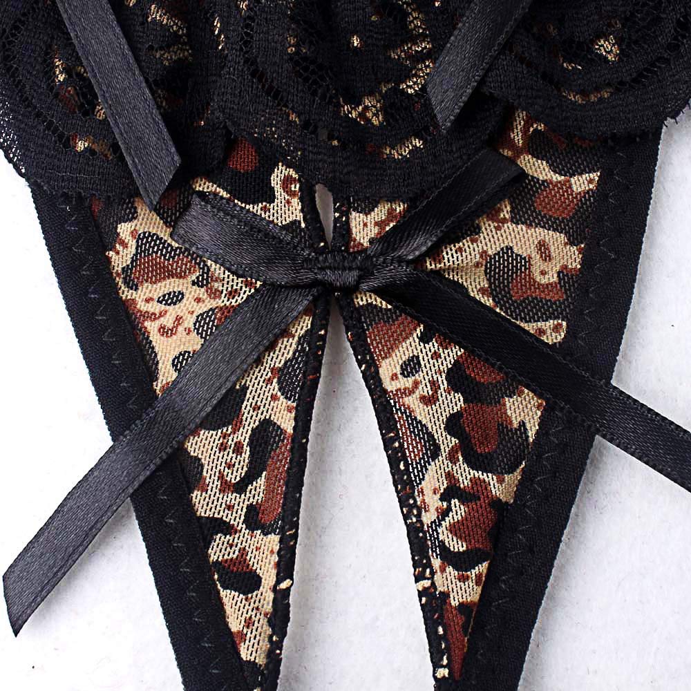 Sopie Open Shorts Open Crotch T-back (Leopard Brown)