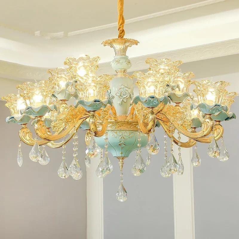 European-Style Ceramic Retro Atmospheric Chandelier For Living Room Bedroom Model Room Villa Duplex Floor Chandelier
