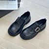 Leather British style carved Pollock leather shoes jk Velcro black derby retro platform loafer small leather shoes women