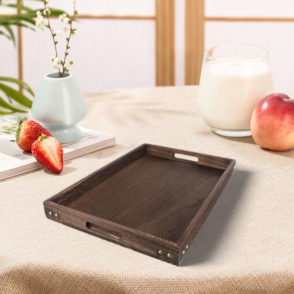 1PCS Wooden Food Tray Solid With Handle For Breakfast Coffee Dessert Snack Platter Home Coffee Table Kitchen Tool Parts