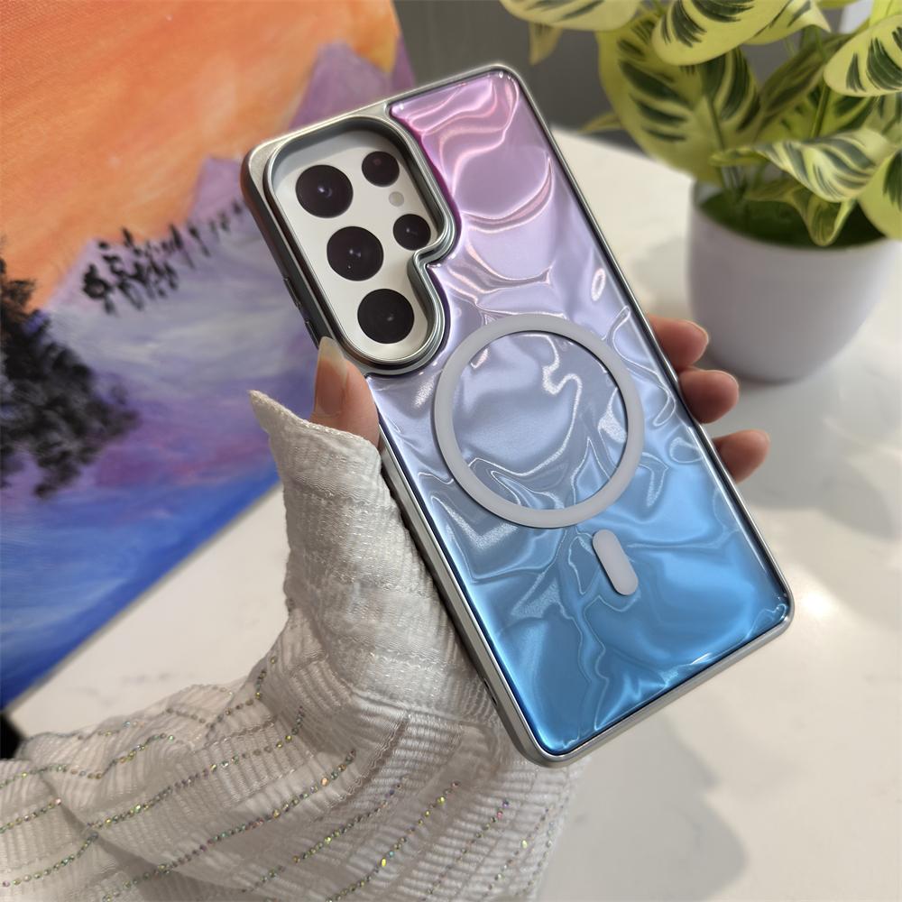Plating Laser Ripple Magnetic Case For Samsung Galaxy S26 Ultra S26 Plus For Magsafe Shockproof Gradient Protective Hard Cover