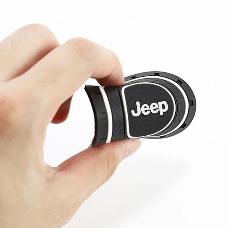 2Pcs Anti-Slip Silicone Car Cup Mat Anti-Noise Coasters Automotive Interior Accessories for Jeep Wrangler Grand Cherokee Compass AKT1