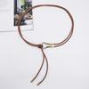 Brown Thin Leather Waist Belt Vintage Smooth Gold Buckle Adjustable for Female Cocktail Party Wear