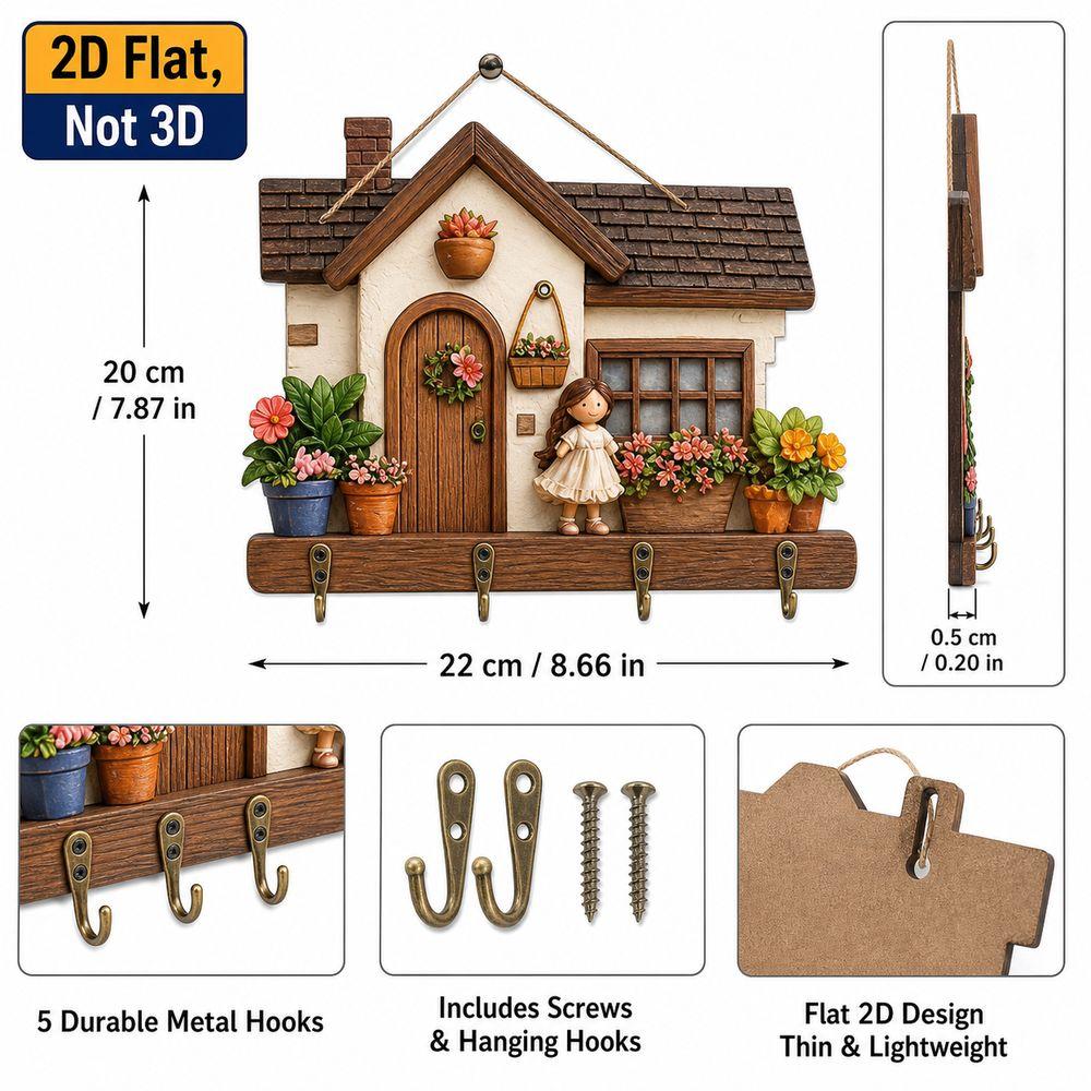 Wood House Key Holder 2D Flat Wall Key Rack New Decorative Key Hanger  Living Room Decor