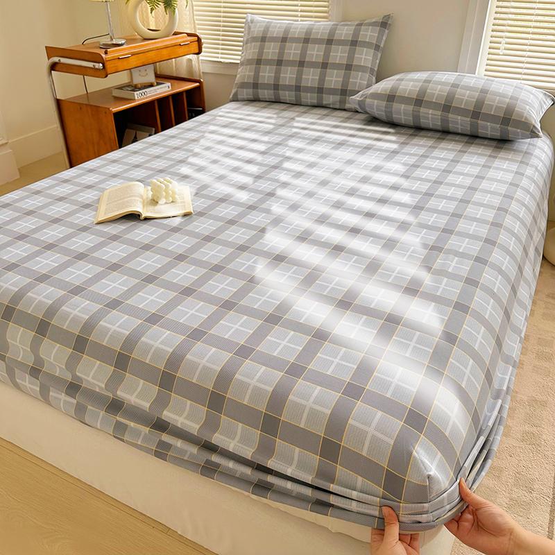 Simple Style Fitted Sheet Plaid Print Bedsheet Single/Queen Size Bed Cover Non-slip Bed Linen couvre lit (Pillowcase Need Order)