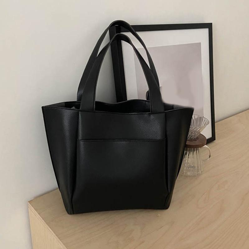 Women Large Capacity Top-handle Bags High Quality Solid Color Leather Shoulder Shopper Bags for Women  Designer