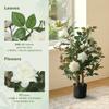 90cm Artificial Rose Tree, Decorative Fake Plant with 344 Silk Leaves 17 Flowers for Outdoor Indoor Decor, White