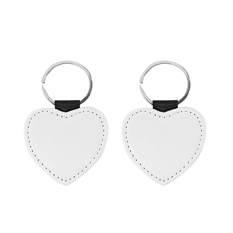 Diy Dye Sublimation Blanks Keychain Pu Leather Heat Transfer Keyring Heart Creative Double Sides Blank Id Tags Keyring