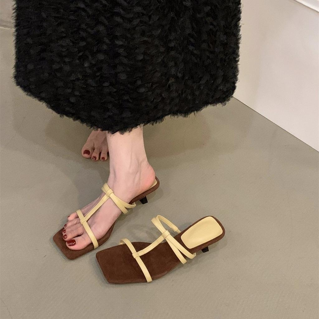 Niche high heels thin strap cool slippers women's shoes wear 2025 new summer temperament with skirt sandals