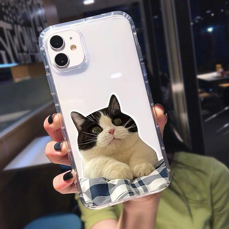 Funny Cute Cartoon Cat Transparent Phone Case for IPhone 13 15 12 11 14 Pro Max 13 12Mini X XS XR SE 14 Plus Cover Shells Fundas