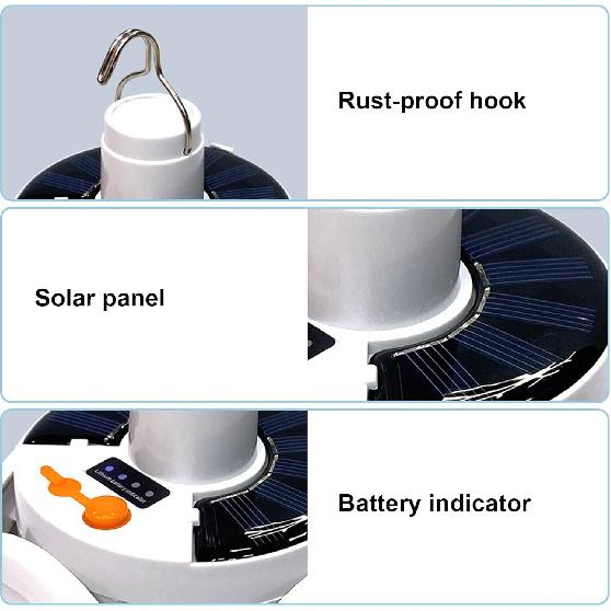 2 In 1 Folding Solar Lamp, USB Rechargeable Portable Camping Light, 5-Gear Adjustament Outdoor Solar Power Light, Portable Waterproof Hanging Tent