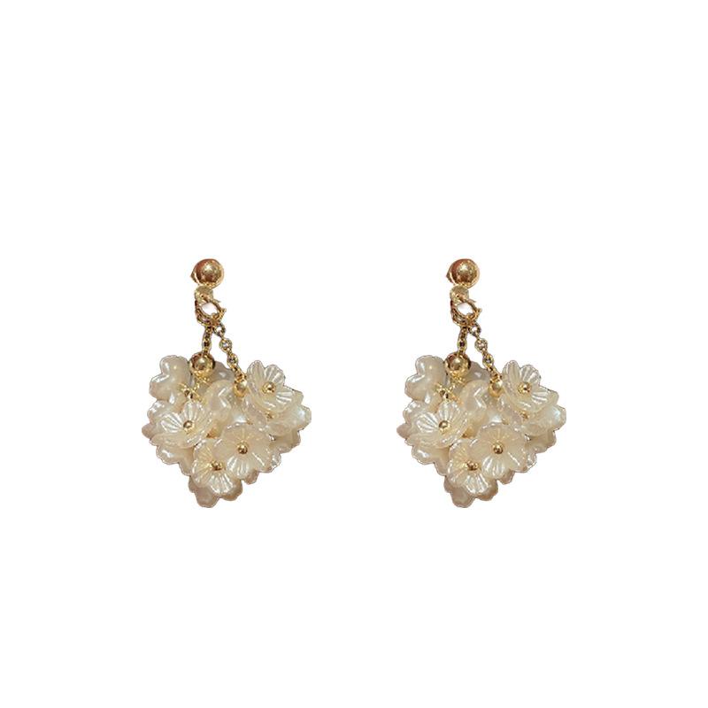 Silver Needle Pearl Flower Tassel Earrings Retro Sweet Temperament Earrings Fashion Versatile Premium Earrings Women