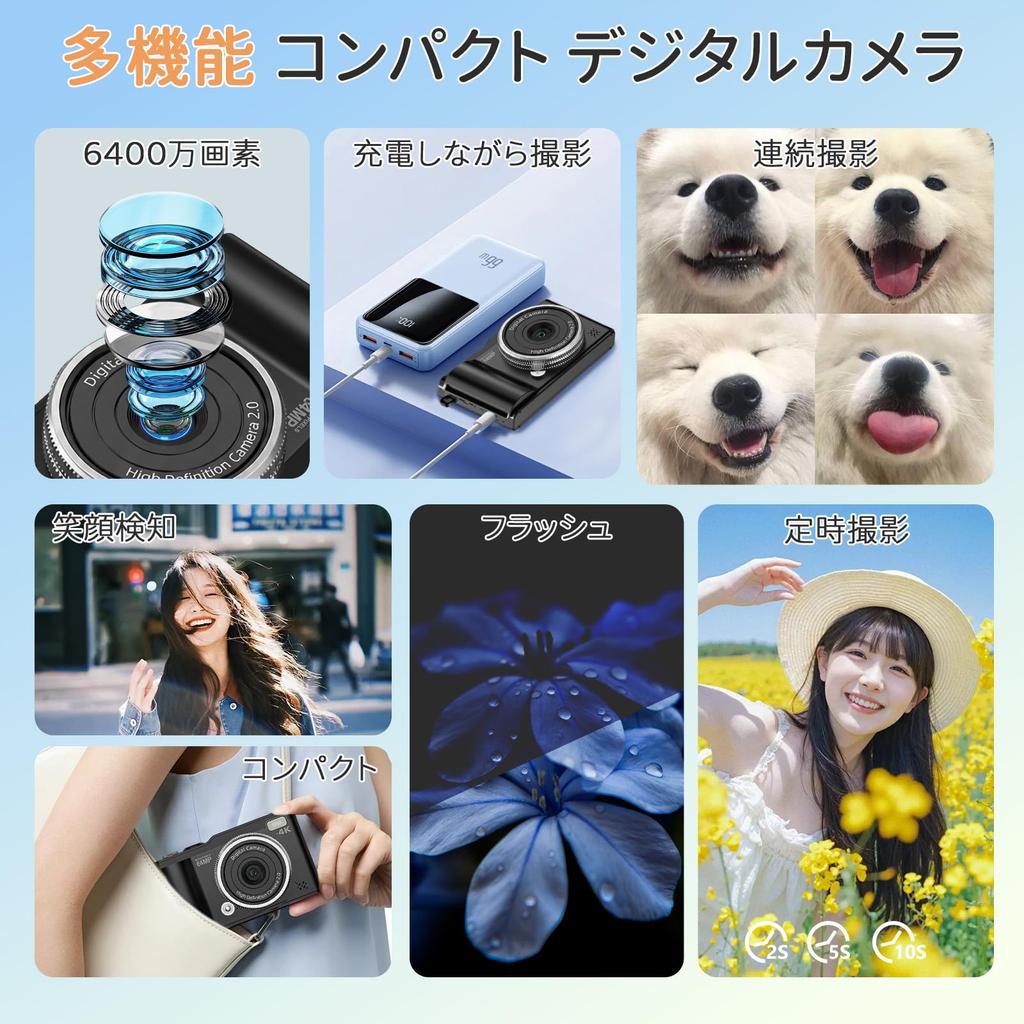 4K Digital Rotating Selfie 16x Digital Autofocus Camera, 64MP, 180-degree Display, Function, Zoom,