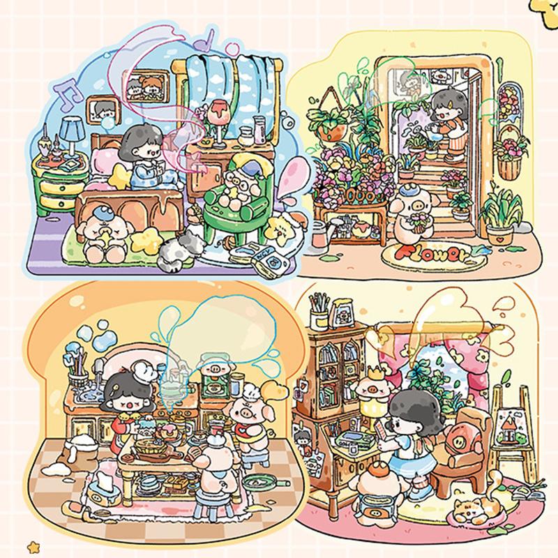 

1 Набір Мультяшні Наліпки з Пейзажами Колекційна Книжка DIY 3D Хатинка Мила Сцена Постер Наліпки Наліпки-Пазли Святкові Подарунки