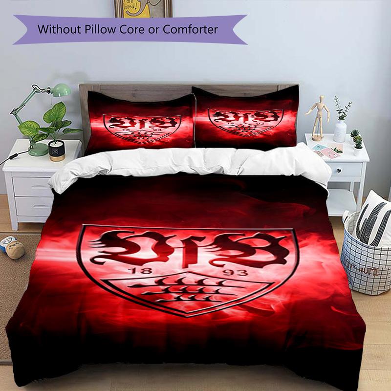 Vfb Fc Crest Printed Pattern Duvet Cover Set – includes 1 duvet cover and 2 matching pillowcases Bedroom decor Christmas gifts
