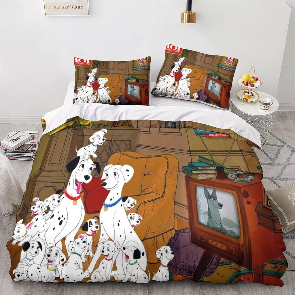 Anime Dog Dalmatians Duvet Cover Set, 3D Quilt Cover with Pillowcases,Soft Microfiber Bedding for Adults Teenager Kids 2 Pieces