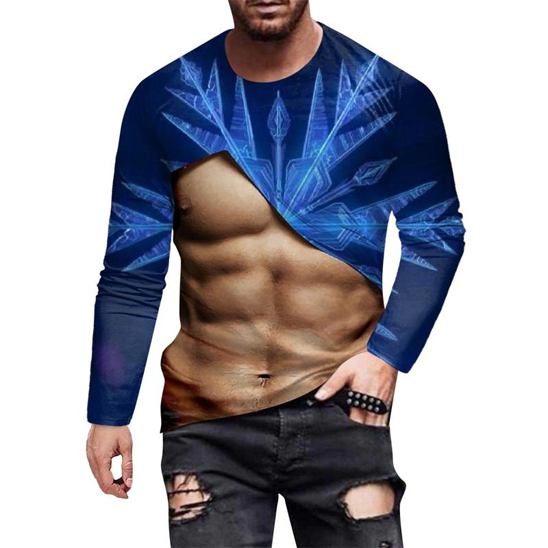 

2025 Мужская рождественская футболка с 3D-принтом, осенняя футболка с длинным рукавом и забавным принтом мышц, мужские топы для вечеринок, детская одежда 4XL