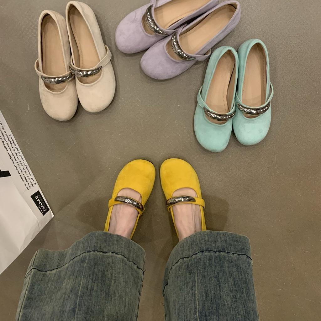 Inner Height Increase Mary Jane Shoes 2025 New Niche Design Metal Round Head Flat Shoes Evening Single Shoes
