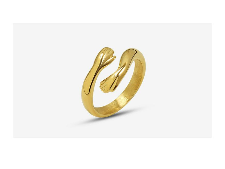 Marka French Double Hand Hug Open Ring - Titanium Steel Pinky/Index Finger Band A203