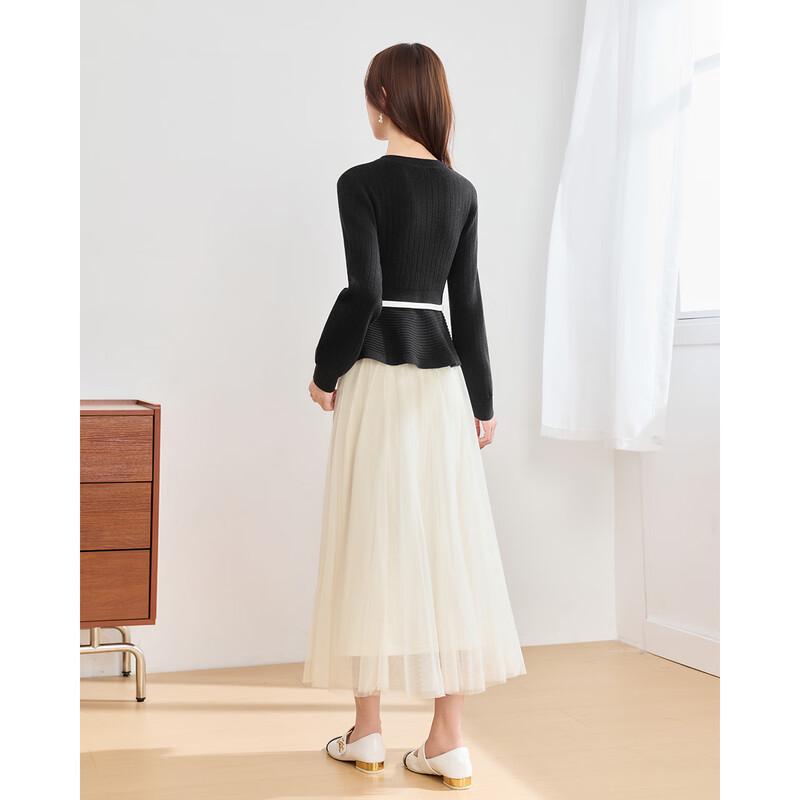 IEF Women's Autumn Chic Knit & Mesh Skirt Two-Piece Set