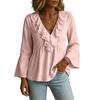 Women's Color V-Neck Ruffled Cotton-Linen Top for Casual Everyday Wear
