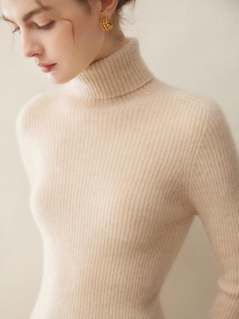 Women's Slim Fit Pure Cashmere High Neck Pullover Sweater - Autumn/Winter Collection