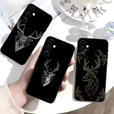 Geometric Deer Animal Aesthetic Phone Case For Samsung Galaxy A73,A72,A71,A70,A53,A52,A51,Others Soft Black Cover