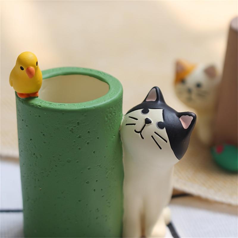 2pcs Cute cat pen holder, mini pen holder, creative decoration for study, home decor, office desk decoration, office