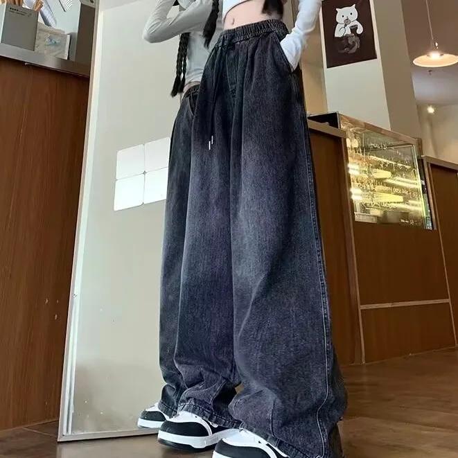 

Женские джинсы свободного кроя бриджи повседневные широкие штанины скрывающие недостатки фигуры Харадзюку трендовый дизайн чувственность винтаж XS чёрный